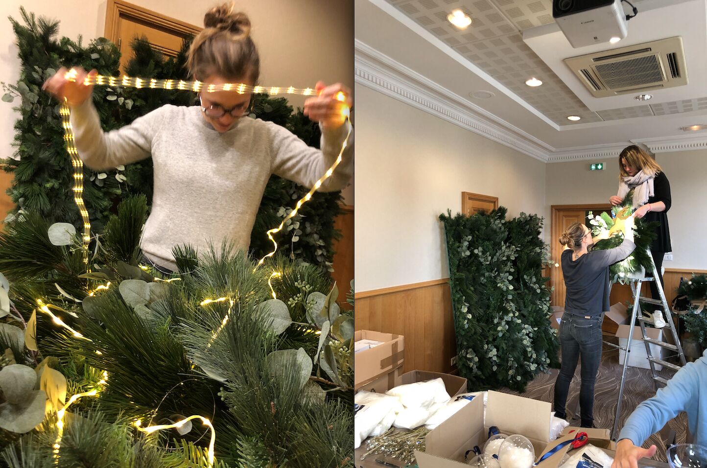 Coulisses de la décoration de Noël du Grand Hôtel des Thermes à Saint-Malo.